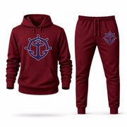 Men's Portland Hoodie Joggers Set in Burgundy; digital artwork placement mockup