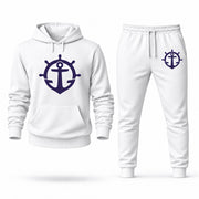 Men's Portland Hoodie Joggers Set in White; digital artwork placement mockup