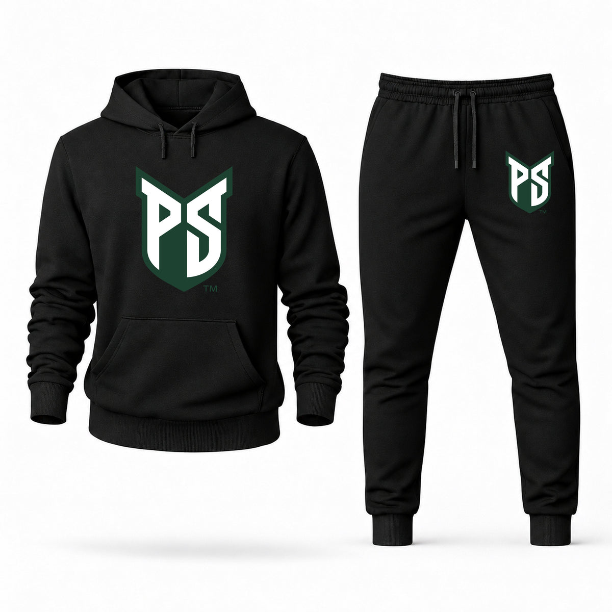 Men's Portland State Hoodie Joggers Set - Black digital placement mockup