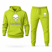 Men's Punisher Hoodie Joggers Set - Lime Green digital placement mockup