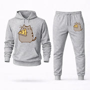 Men's Pusheen Hoodie Joggers Set - Grey digital placement mockup