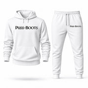 Men's Puss in Boots Hoodie Joggers Set - White digital placement mockup