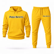 Men's Puss in Boots Hoodie Joggers Set - Yellow digital placement mockup
