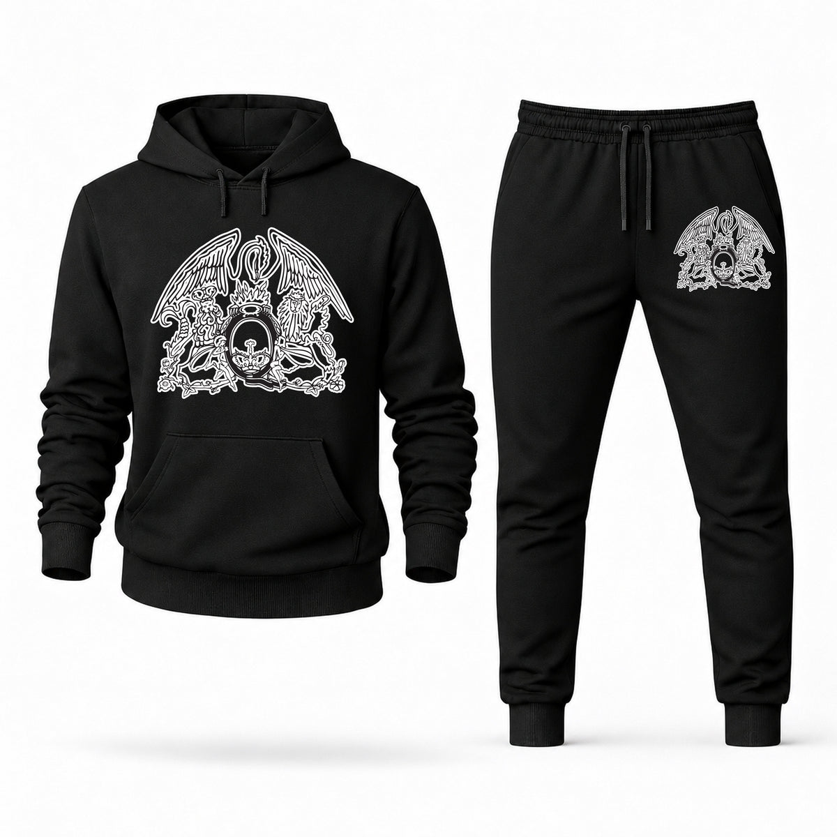 Men's Queen Hoodie Joggers Set - Black digital placement mockup