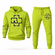 Men's Rammstein Hoodie Joggers Set - Lime Green digital placement mockup