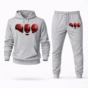 Men's Red Hood Hoodie Joggers Set - Grey digital placement mockup