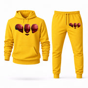Men's Red Hood Hoodie Joggers Set - Yellow digital placement mockup