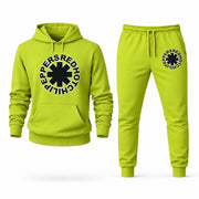 Men's Red Hot Chili Peppers Hoodie Joggers Set - Lime Green digital placement mockup