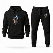 Men's Regular Show Hoodie Joggers Set - Black digital placement mockup