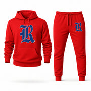 Men's Rice Hoodie Joggers Set - Red digital placement mockup