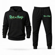 Men's Rick and Morty Hoodie Joggers Set - Black digital placement mockup