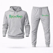Men's Rick and Morty Hoodie Joggers Set - Grey digital placement mockup