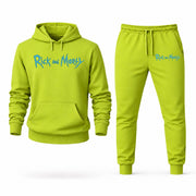 Men's Rick and Morty Hoodie Joggers Set - Lime Green digital placement mockup