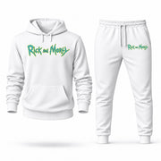 Men's Rick and Morty Hoodie Joggers Set - White digital placement mockup