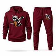 Men's Rocket Raccoon Hoodie Joggers Set - Burgundy digital placement mockup