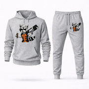 Men's Rocket Raccoon Hoodie Joggers Set - Grey digital placement mockup