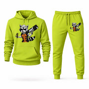 Men's Rocket Raccoon Hoodie Joggers Set - Lime Green digital placement mockup