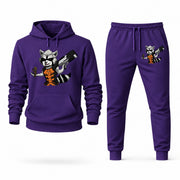 Men's Rocket Raccoon Hoodie Joggers Set - Purple digital placement mockup