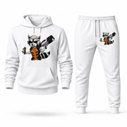 Men's Rocket Raccoon Hoodie Joggers Set - White digital placement mockup