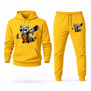 Men's Rocket Raccoon Hoodie Joggers Set - Yellow digital placement mockup