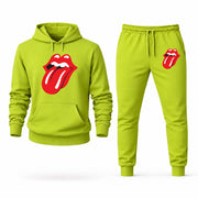 Men's Rolling Stones Hoodie Joggers Set - Lime Green digital placement mockup