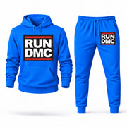 Men's Run DMC Hoodie Joggers Set - Azure digital placement mockup