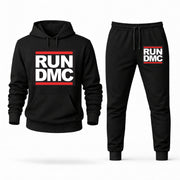Men's Run DMC Hoodie Joggers Set - Black digital placement mockup