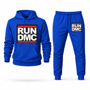 Men's Run DMC Hoodie Joggers Set - Blue digital placement mockup