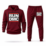 Men's Run DMC Hoodie Joggers Set - Burgundy digital placement mockup