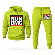 Men's Run DMC Hoodie Joggers Set - Lime Green digital placement mockup