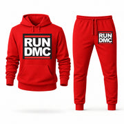 Men's Run DMC Hoodie Joggers Set - Red digital placement mockup
