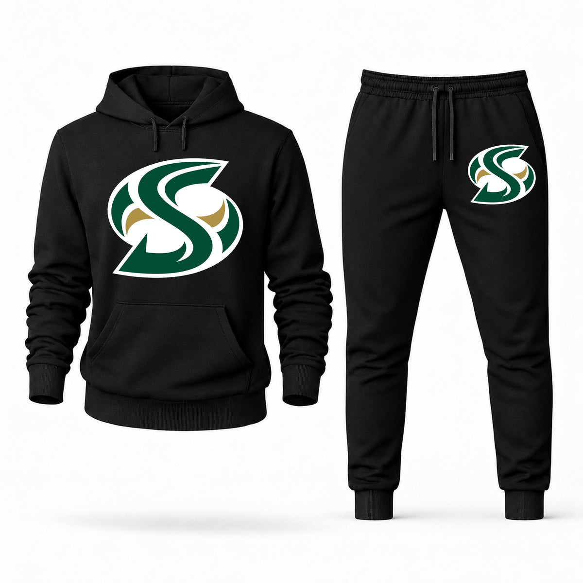 Men's Sacramento State Hoodie Joggers Set - Black digital placement mockup