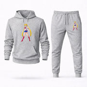 Men's Sailor Moon Hoodie Joggers Set - Grey digital placement mockup