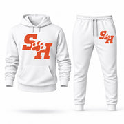 Men's Sam Houston Hoodie Joggers Set - White digital placement mockup