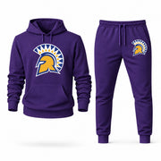 Men's San José State Hoodie Joggers Set - Purple digital placement mockup