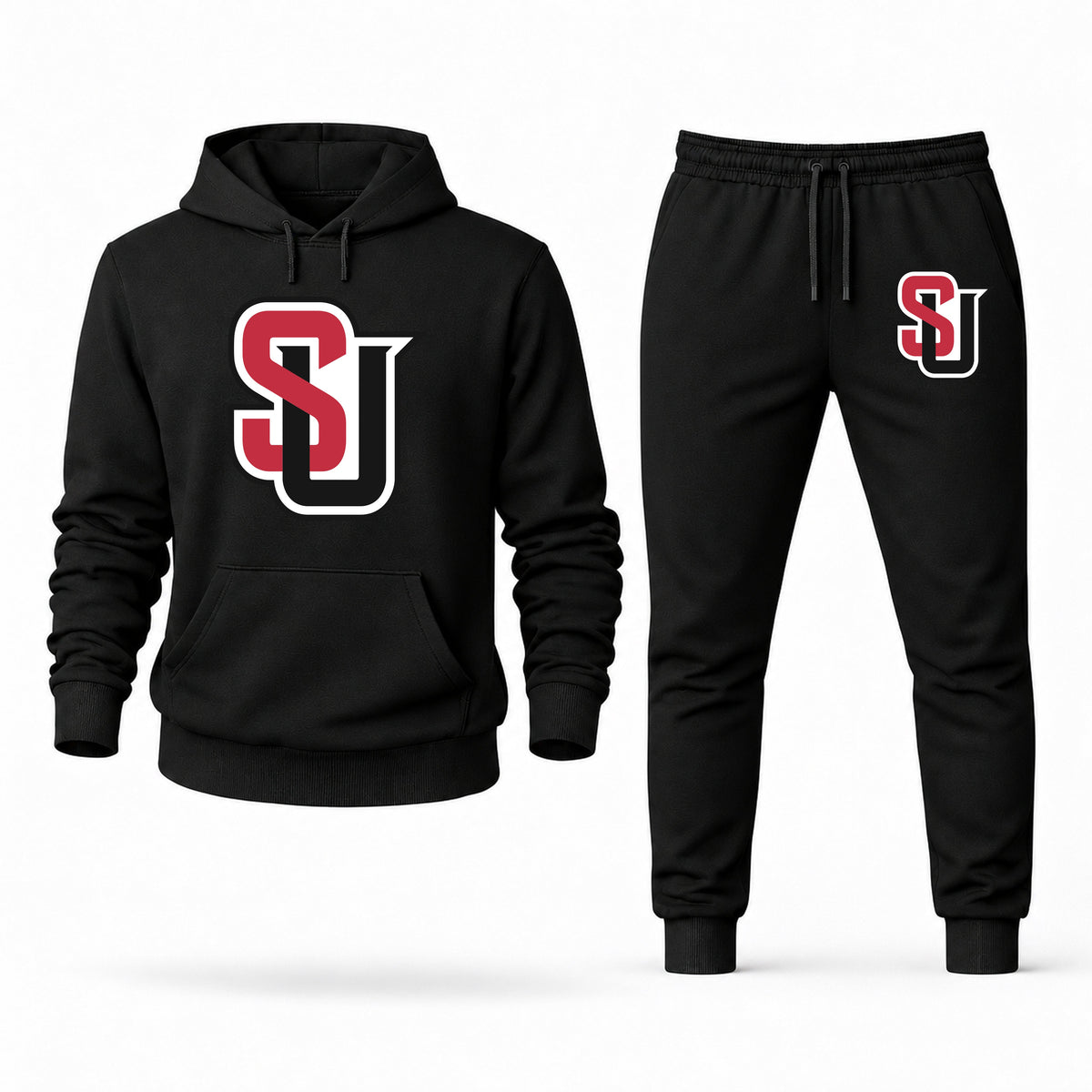 Men's Seattle U Hoodie Joggers Set - Black digital placement mockup