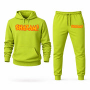 Men's Shazam Hoodie Joggers Set - Lime Green digital placement mockup