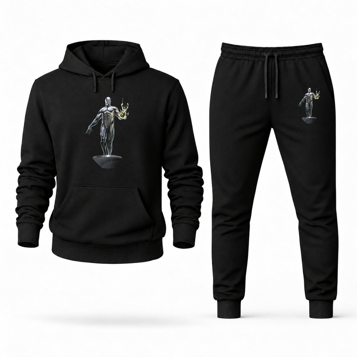 Men's Silver Surfer Hoodie Joggers Set - Black digital placement mockup