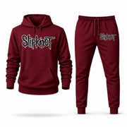 Men's Slipknot Hoodie Joggers Set - Burgundy digital placement mockup