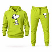 Men's Snoopy Hoodie Joggers Set - Lime Green digital placement mockup