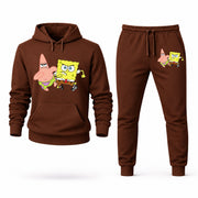 Men's SpongeBob & Patrick Hoodie Joggers Set - Brown digital placement mockup