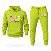 Men's SpongeBob & Patrick Hoodie Joggers Set - Lime Green digital placement mockup