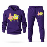 Men's SpongeBob & Patrick Hoodie Joggers Set - Purple digital placement mockup