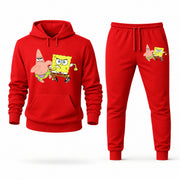 Men's SpongeBob & Patrick Hoodie Joggers Set - Red digital placement mockup