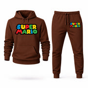 Men's Super Mario Hoodie Joggers Set - Brown digital placement mockup