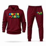 Men's Super Mario Hoodie Joggers Set - Burgundy digital placement mockup