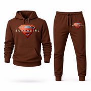 Men's Supergirl Hoodie Joggers Set - Brown digital placement mockup
