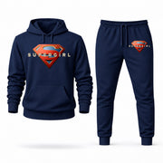 Men's Supergirl Hoodie Joggers Set - Navy digital placement mockup