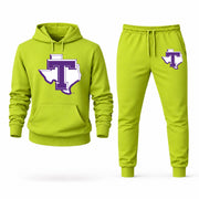 Men's Tarleton State Hoodie Joggers Set - Lime Green digital placement mockup