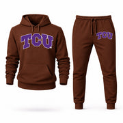 Men's TCU Hoodie Joggers Set - Brown digital placement mockup